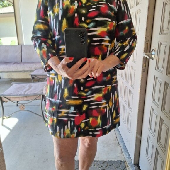 Tildon Dress Multi Color Deep Slit Back SzL Junior Long Sleeves Round Cute Dres - Picture 7 of 16